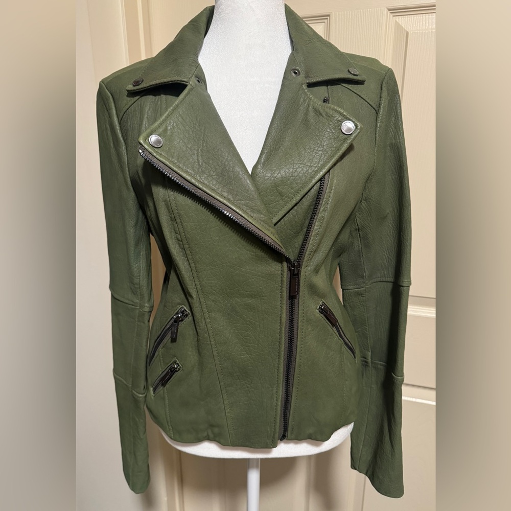 BCBG - Green Leather Jacket - Size: Medium